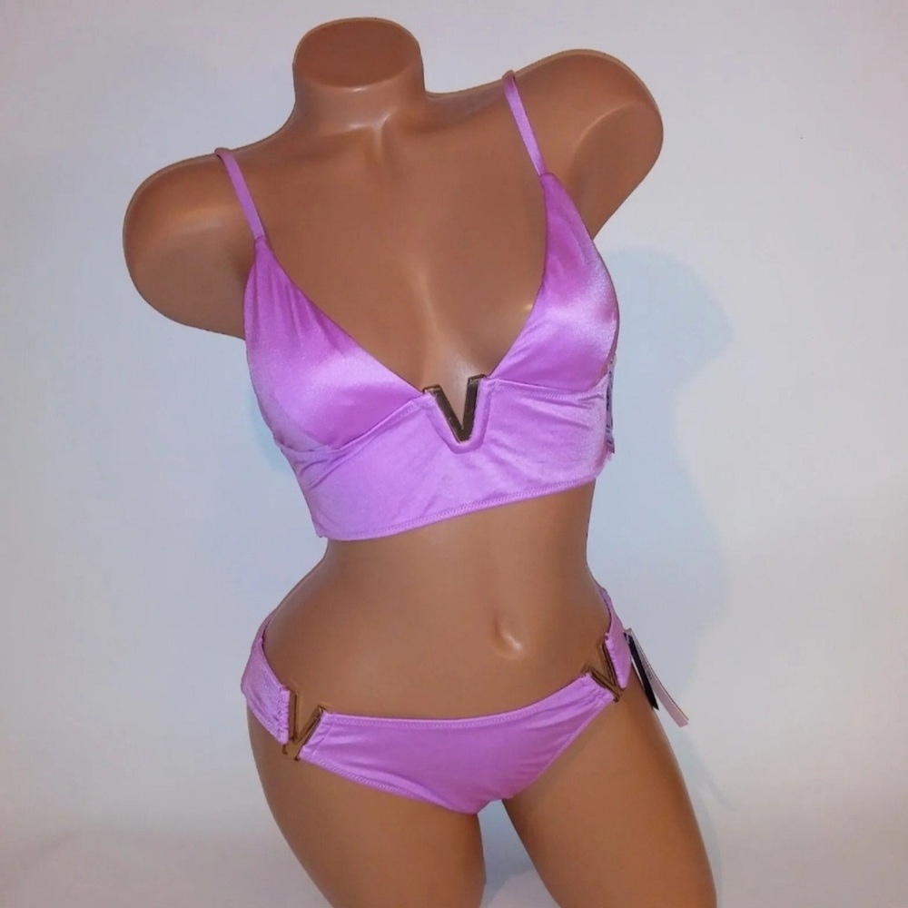 Victoria's Secret Bubblegum Pink V cut swimsuit w/gold hardware and FREE coverup